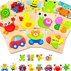 Bekayshad Wooden Puzzles Toddler Toys 12 Pack Animal Jigsaw